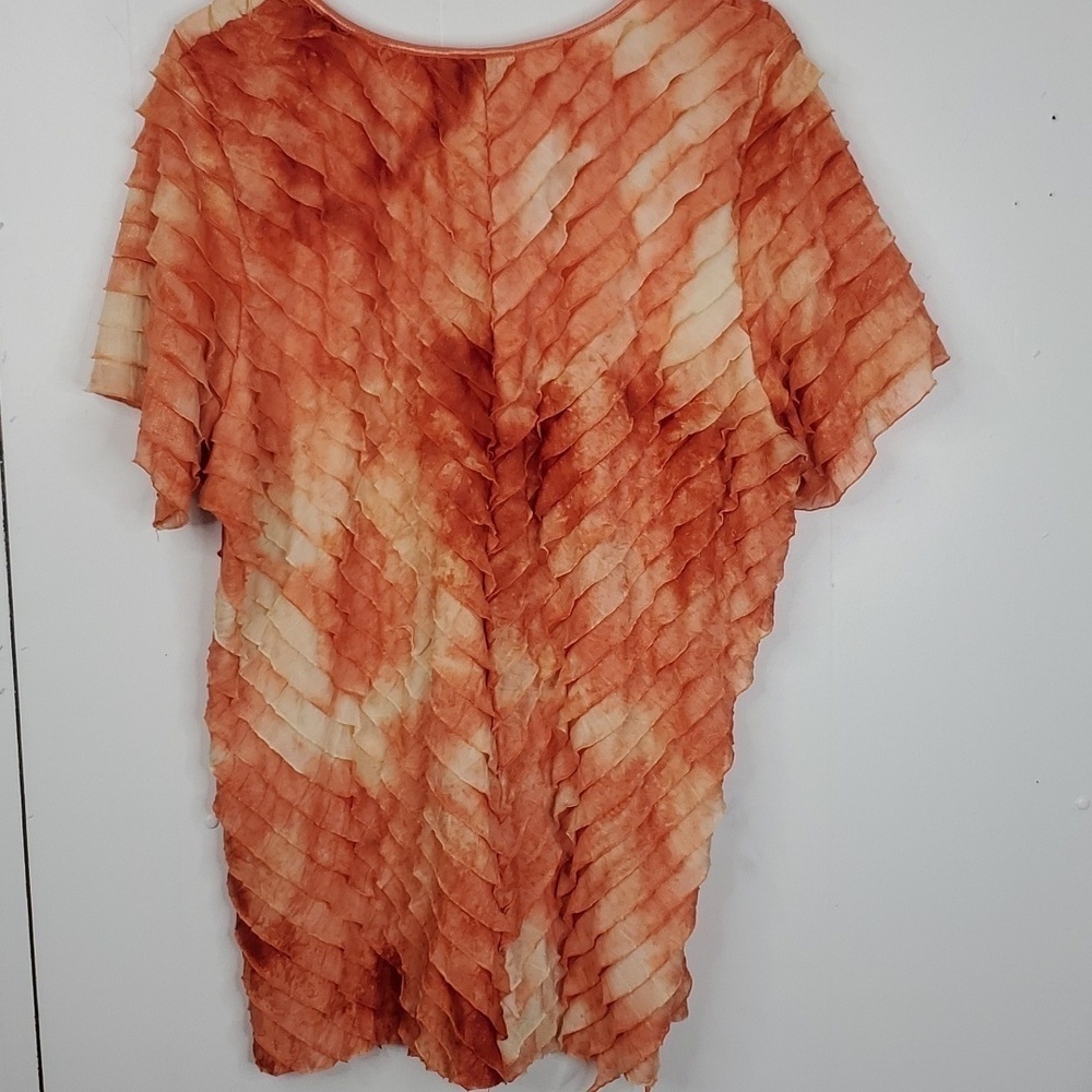 Vintage Short Sleeve Blouse Ruffles Bright Fairy Orange High V Neck Womens 2X - Picture 8 of 11